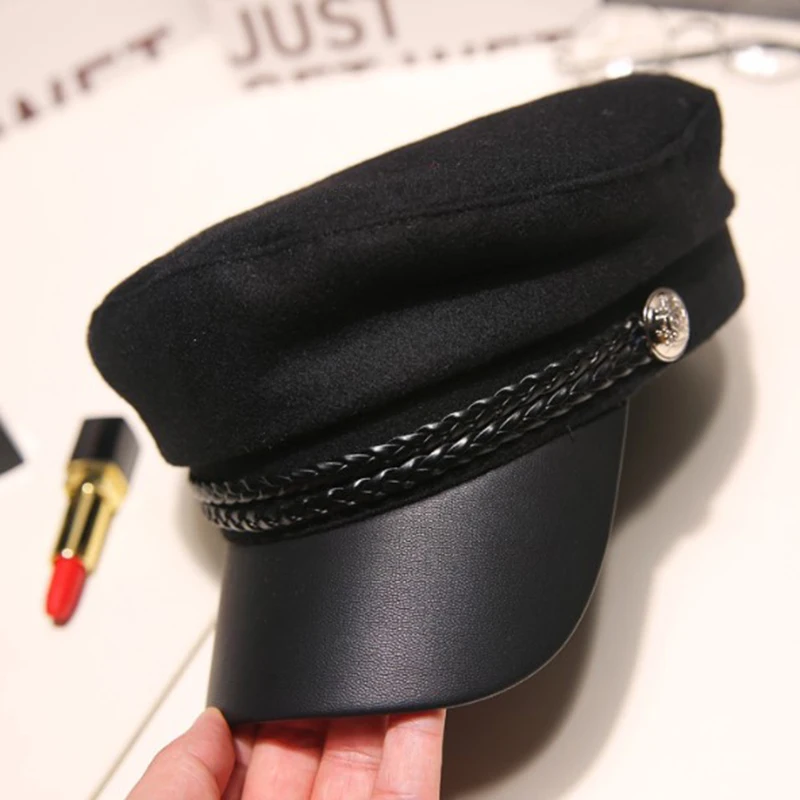 Gorra Militar de Cuero, Gorra de Marinero, Gorra de Capitán de Copa Plana, Gorra de Cadete de Viaje