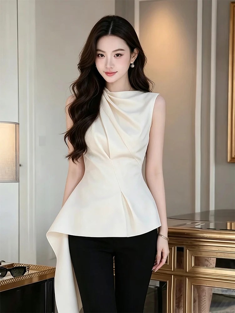 

Elegant Unique Sleeveless Shirt Women's High Waist Slimming Top Fashionable Minimalist Design Premium Feel round Neck Pullover