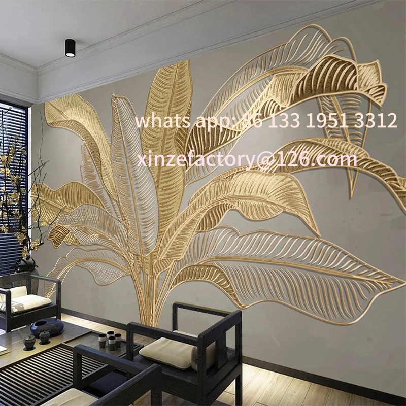 

Customizable Custom Photo Wallpaper 3D Stereo Golden Relief Banana Leaf Mural Living Room TV Sofa Study Abstract Art Wall Painti