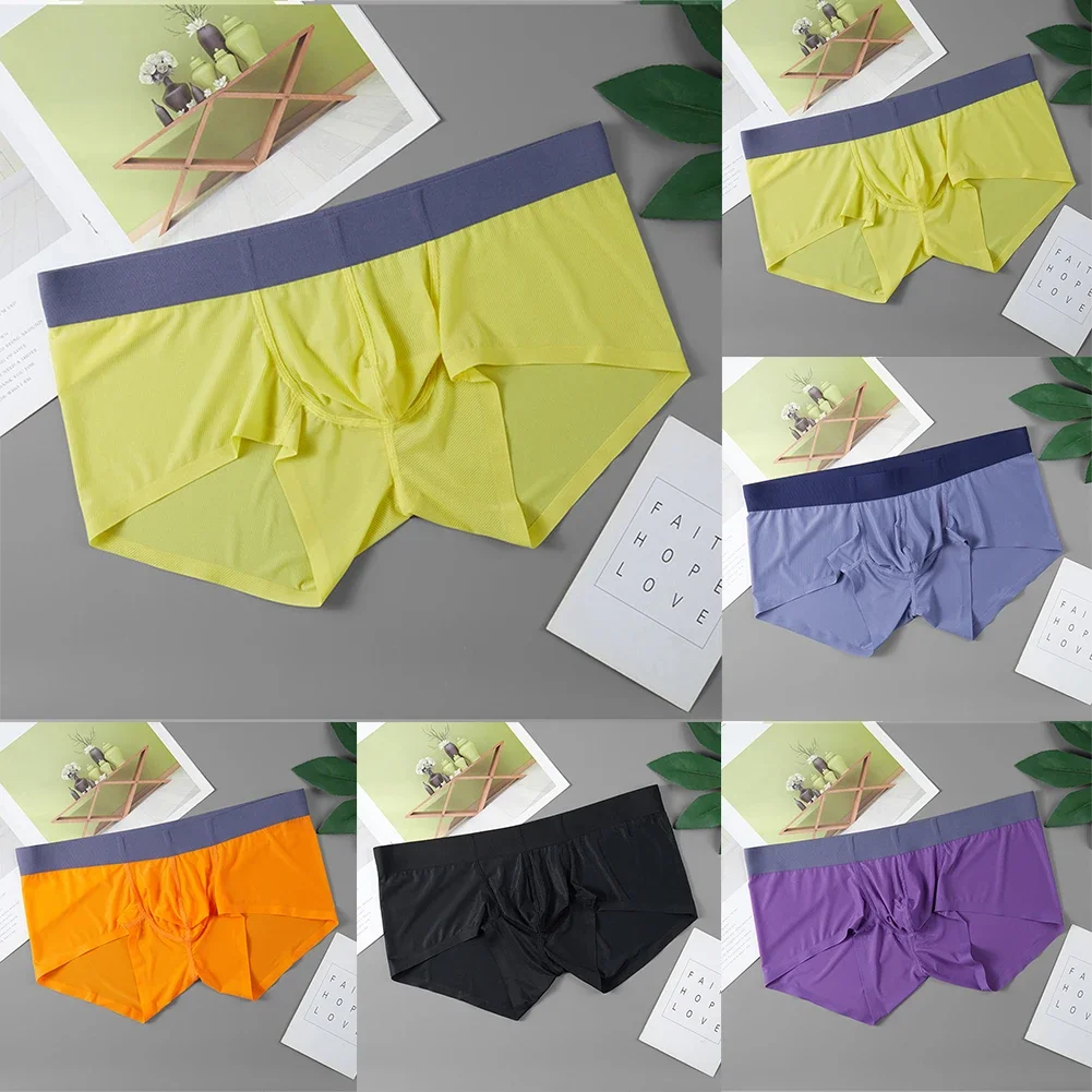 

1pc Men's Ice Silk Transparent Boxer Briefs Shorts Underwear Pouch Panties Jockstrap Boxers Seamless M-XXL Size