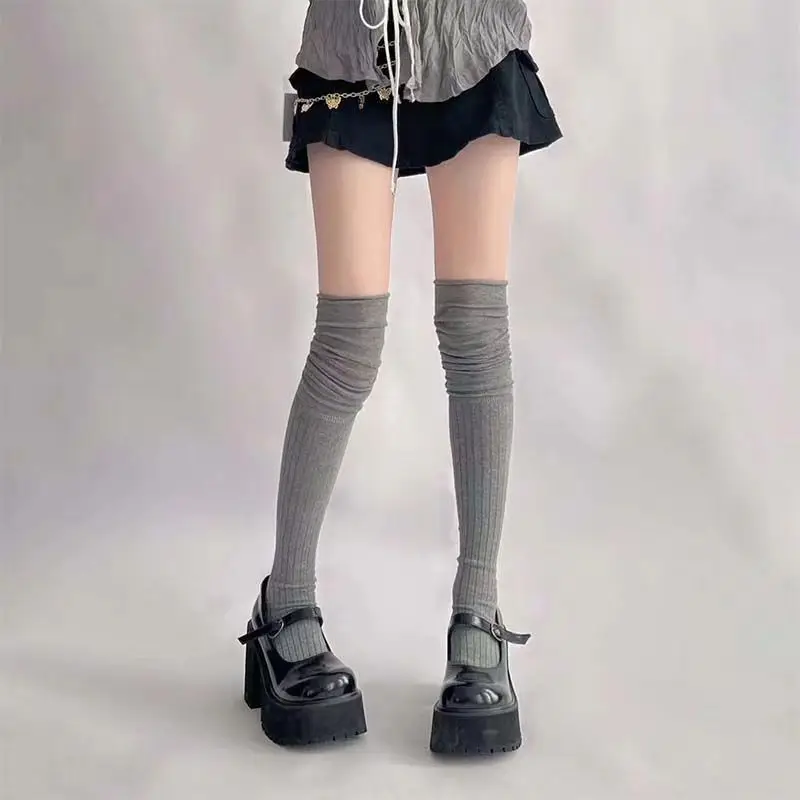 1 paar Boot Sokken Herfst/Winter Effen Kleur Dij Hoge Kant Leuke Lolita Warme Kousen Sexy Zwart Wit lange Been Sokken voor Vrouwen