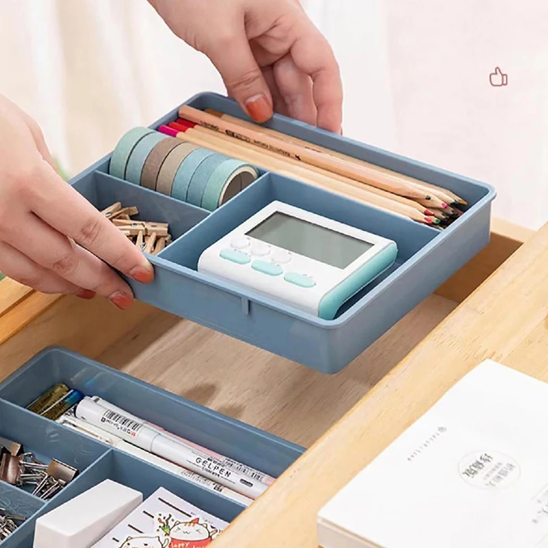 Desk Drawer Organizer Stackable Multi-cell Desktop Storage Bin Tray Multi-Purpose Divider Container for Household Office Home