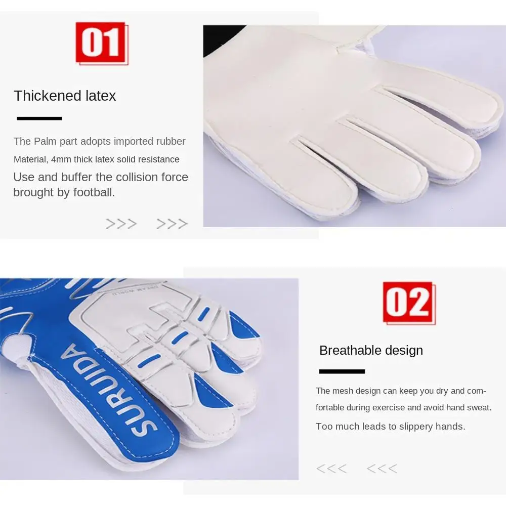 1 Pair Size 5-10 Goalkeeper Gloves Thickened Latex Kids Football Goalie Gloves Cushioning Protective Fingers