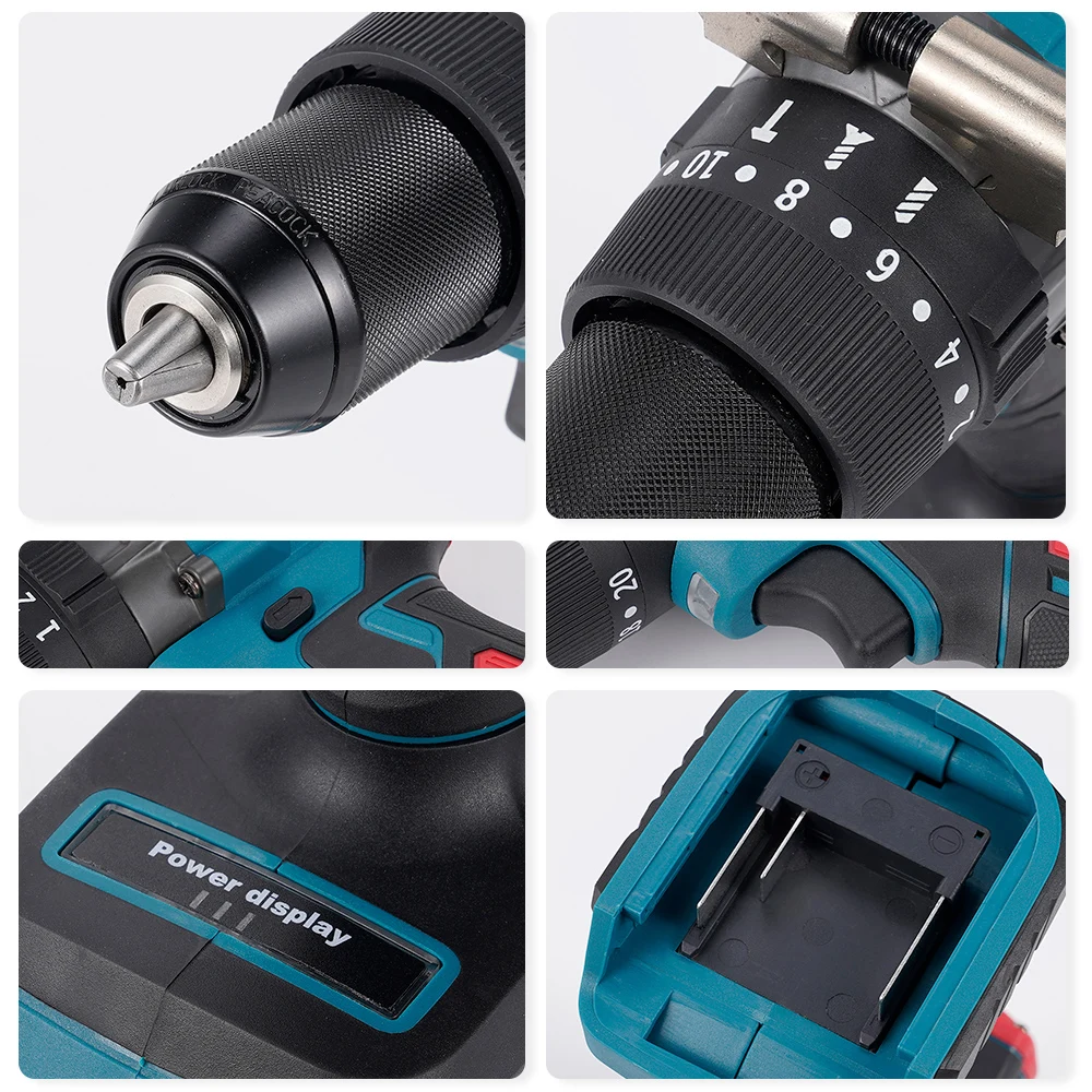 

18 В 150 Н·м Бесщеточная мощная 3-функциональная двухскоростная электрическая отвертка-дрель Электрическая отвертка подходит для батареи Makita