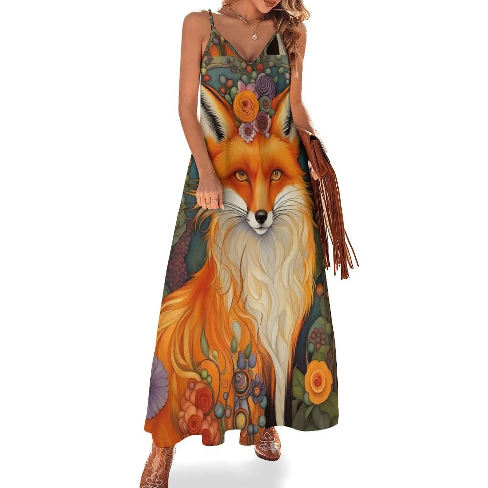 

A Fox in the Flower Garden II Sleeveless Dress women evening dress beach outfits for women womans clothing