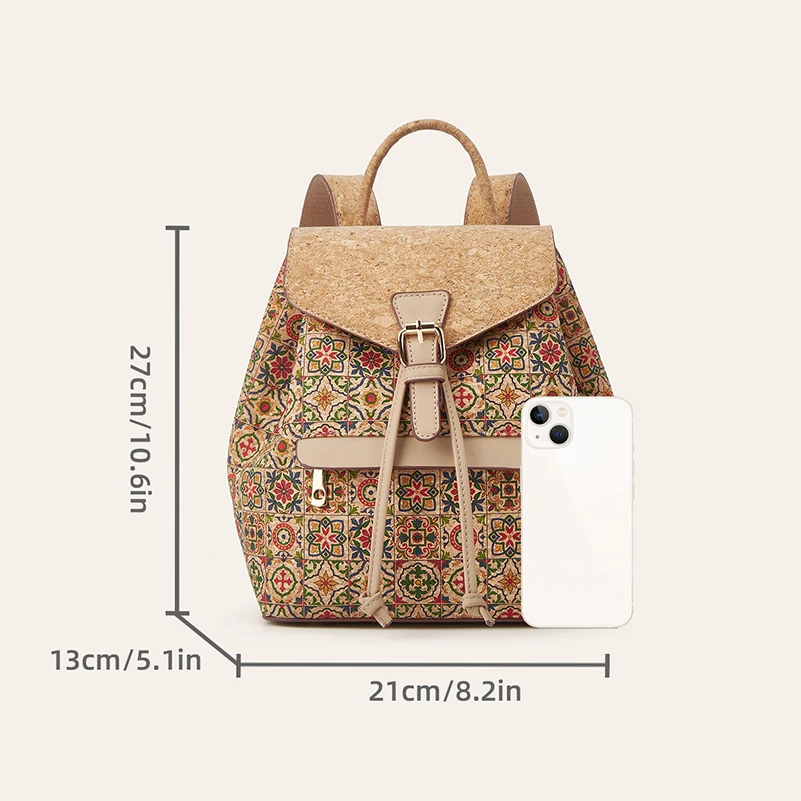 Backpack Bags Retro Cork Leather National Flower Printing  Large Capacity Flap Cover Crossbody Bag - view 2
