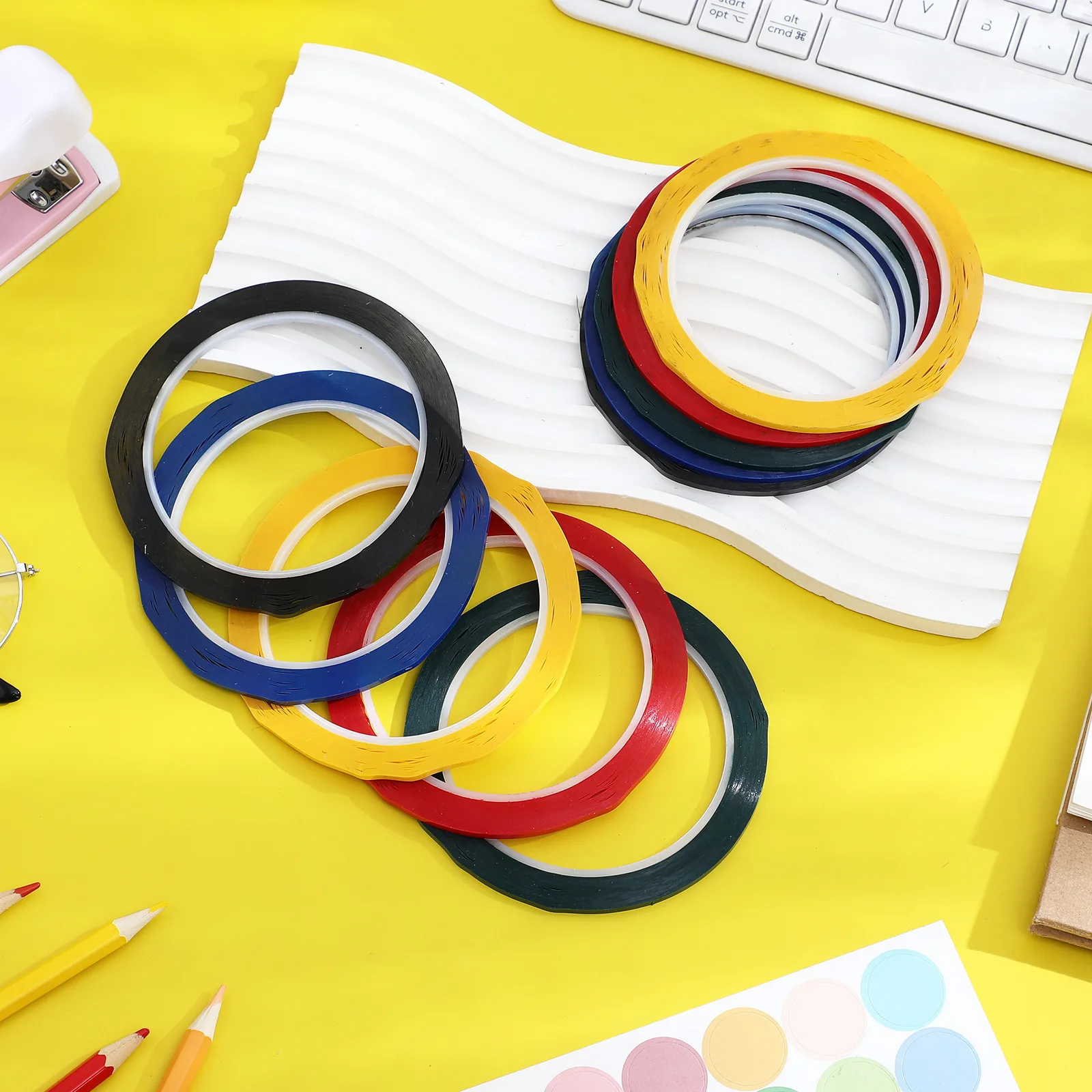 

10Pcs Desktop Positioning Tape Warning Line Tape 3mm X 50m Ultra-Thin High Heat Resistant Color Marking Line for Desk Ground Use