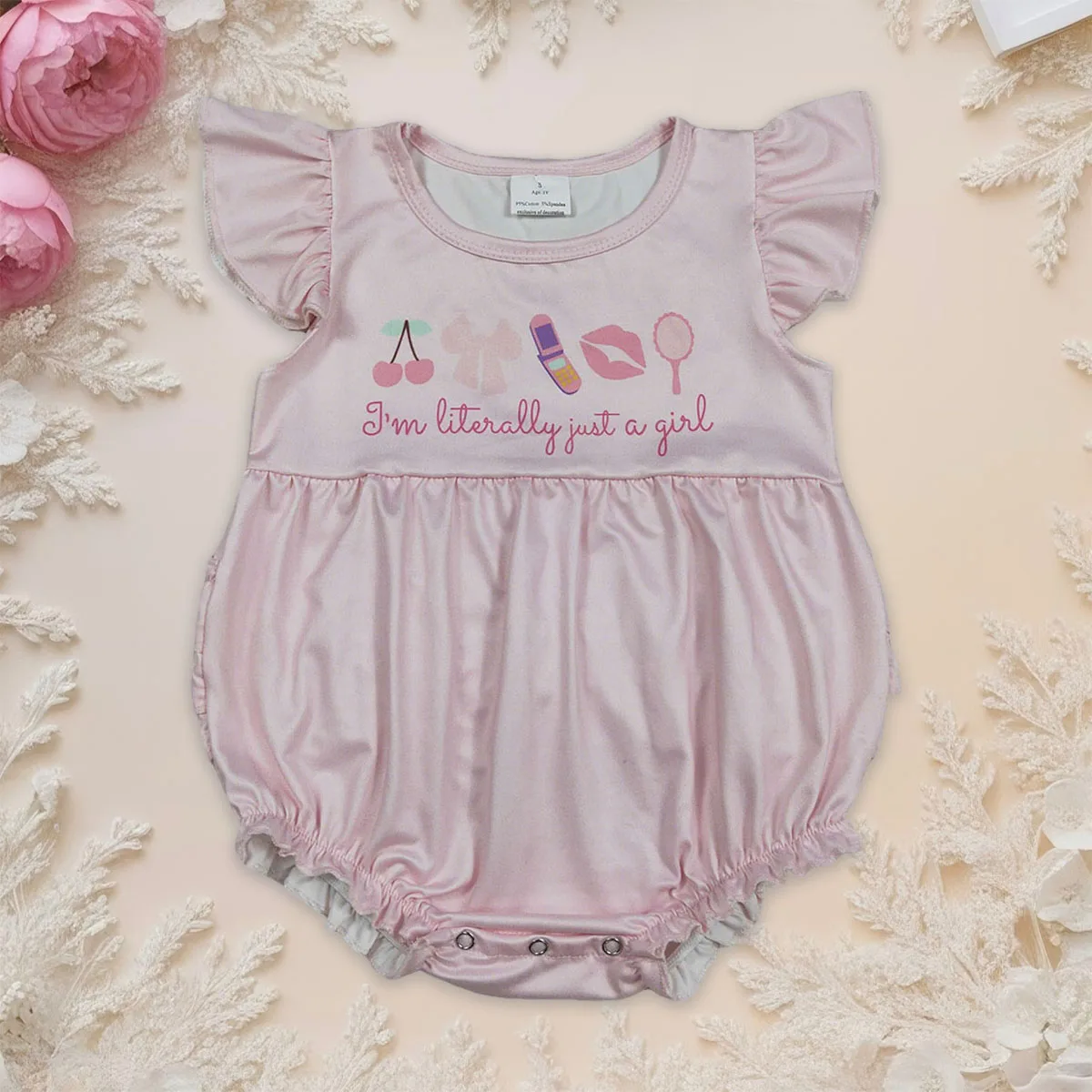 

Newborn Baby Girl Bubbles Romper Pink Flutter Sleeve Cherry Bows Cotton Kids Jumpsuit Cute Toddler Children Clothing Wholesale