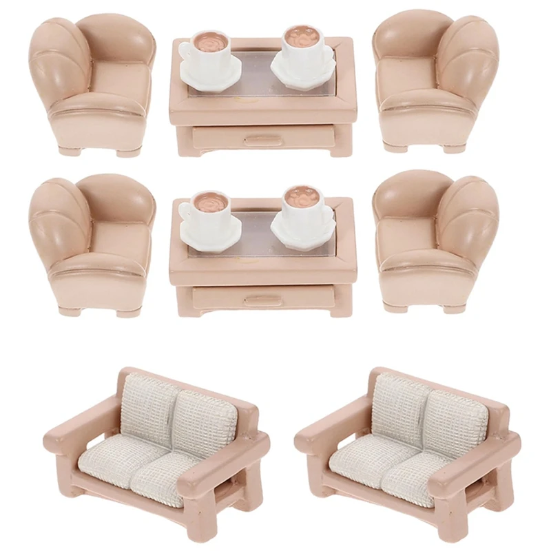 

2 Set Miniatures Sofa Toy Miniature Ornament Tiny House Sofa Tea Table Sofa Model Tiny Sofa Toy