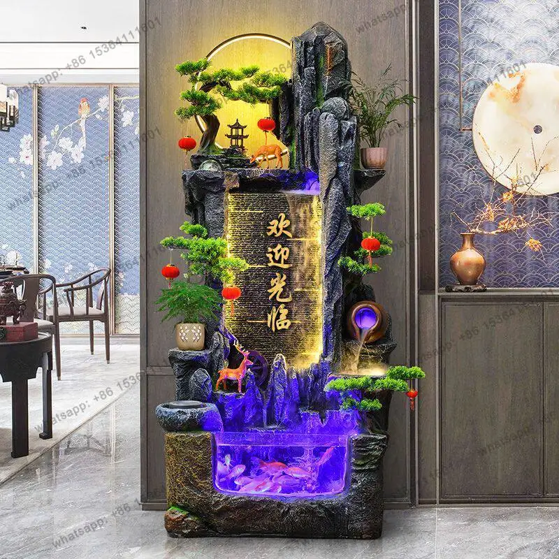 LS new Chinese rockery flowing water fish tank study living room office lucky landing ornament opened