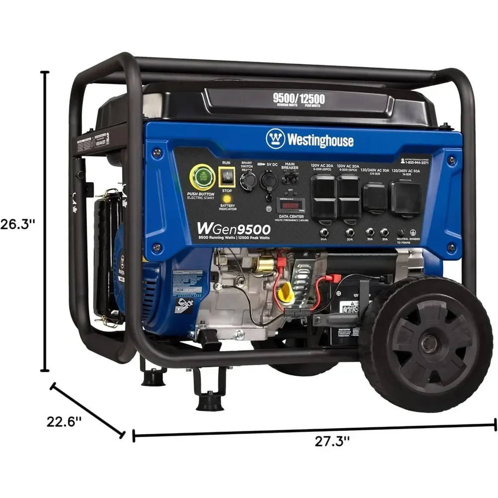 Portable Generator, Gas Powered, Outdoor Power Equipment 12500 Peak Watt Home Backup , Remote Electric Start with Auto Choke