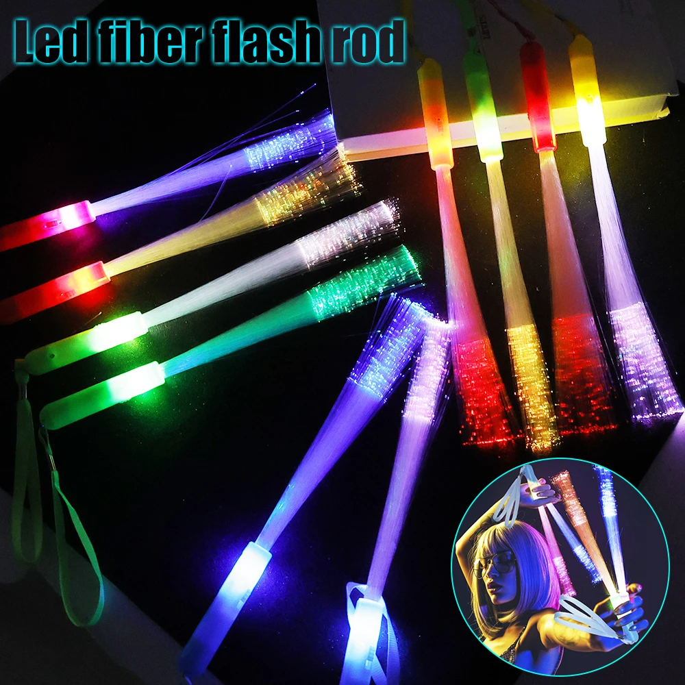 1/5pcs LED Glitzy Fiber Optic Glow Stick Party Concert Cheer Props Flicker Fiber Lanyard Glow Stick Kids Toys Glow in The Dark