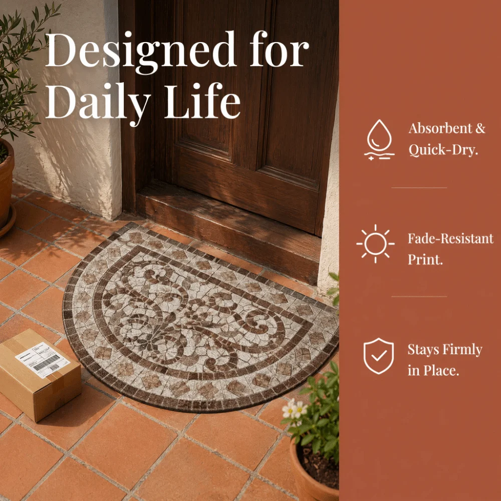 Creative Scratch Resistant Semi-Circular Door Mat Crystal Velvet Anti-Slip Entrance Rug Thicken Non-Slip Carpet Rug Hallway