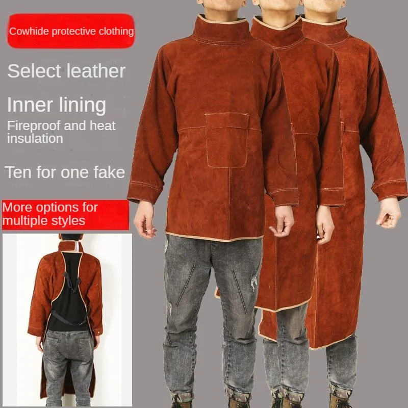 

Welder Protective Cover Cowhide Anti Scalding Welding Work Clothes Flame Retardant Protective Clothing Leather Apron Coat