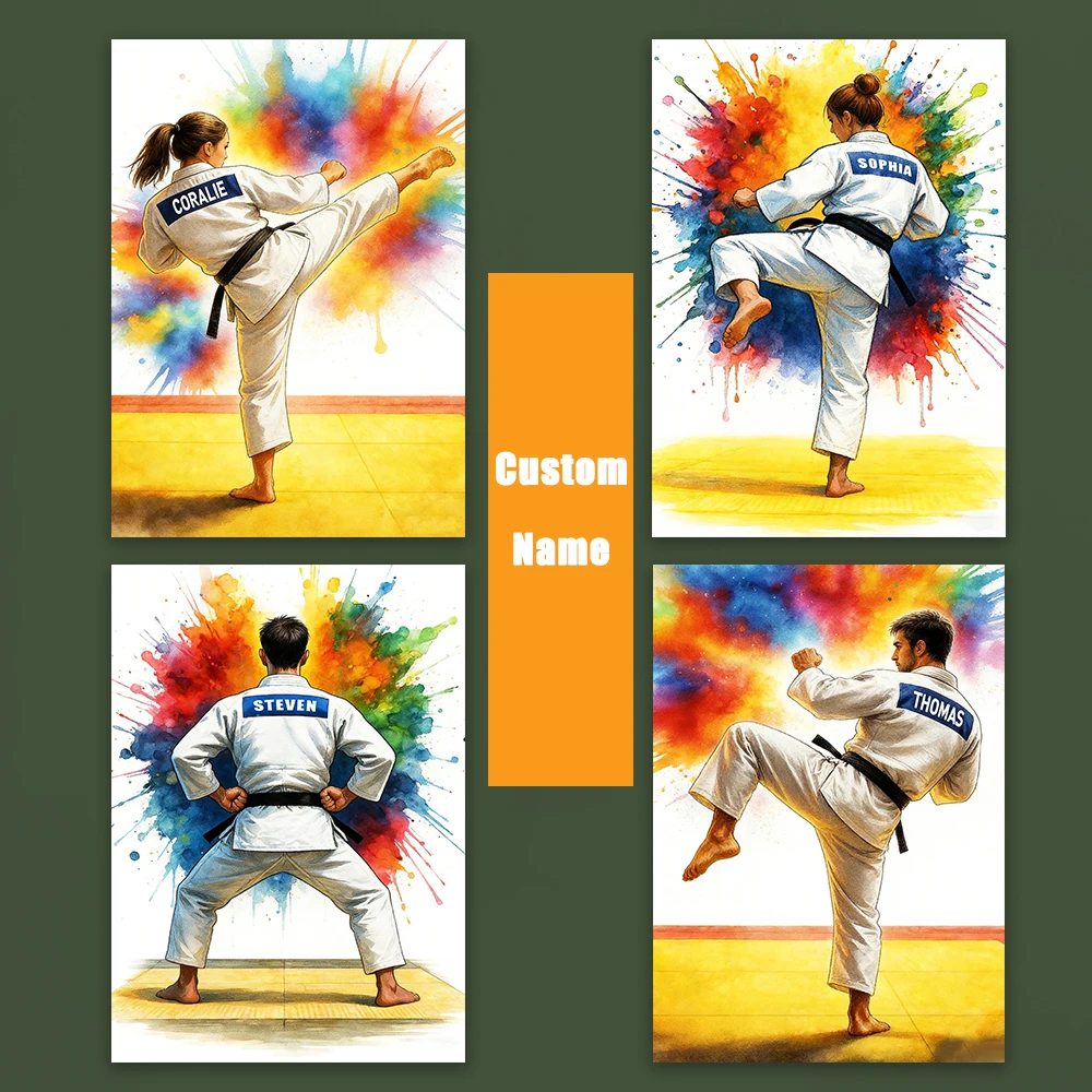 

Personalized Judo Poster Custom Judo Men with Name Prints Colorful Canvas Painting Girl Judo Art Gym Room Wall Decor