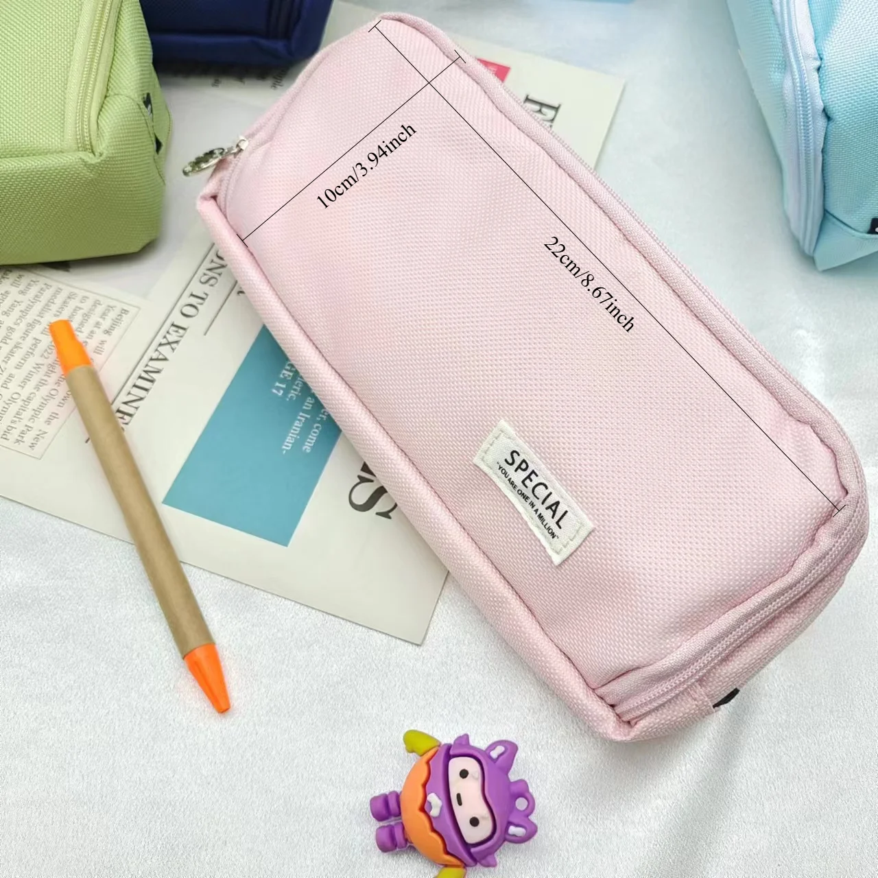 Macaron color large capacity multi-function pen bag Three-layer pen bag Pencil case Student pencil bag storage bag image 3