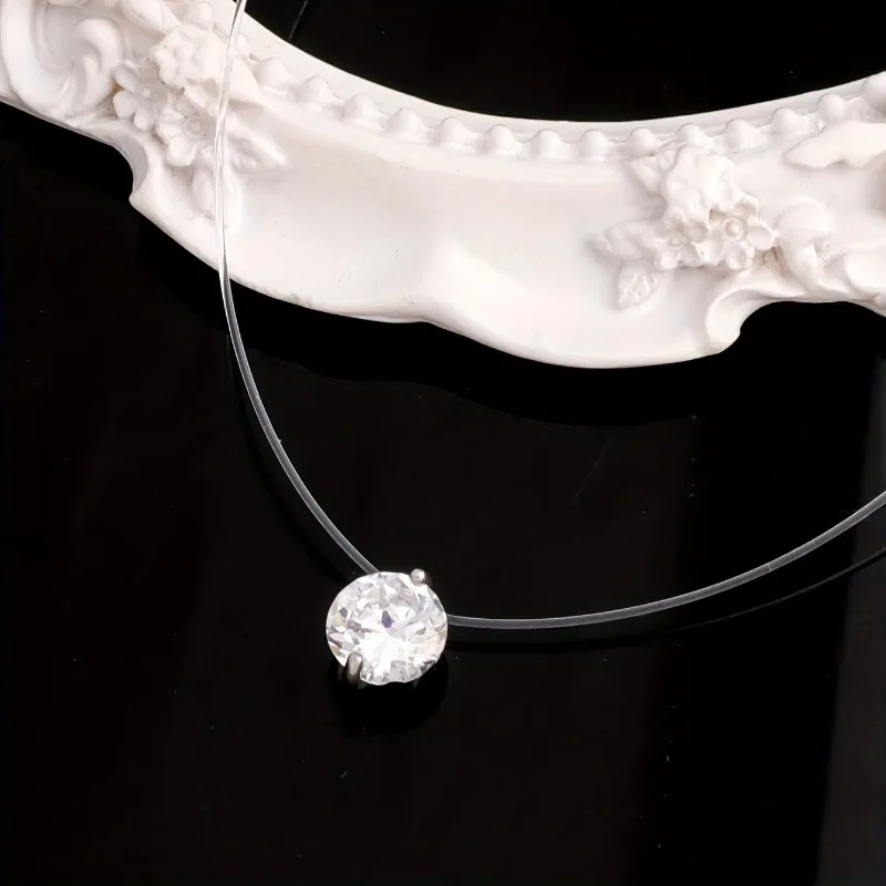 Fashion Shiny Crystal Necklace For Women Female Transparent Fishing Line Round Zircon Choker Minimalist Clavicle Chain Jewelry