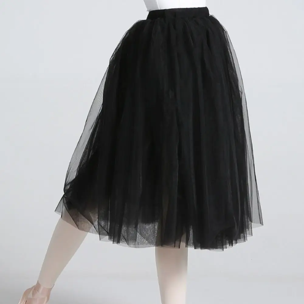 Classical White Ballet Tutu Elastic Waist Four Layer Tulle Skirt Long Length Tulle Lyrical Skirt Women