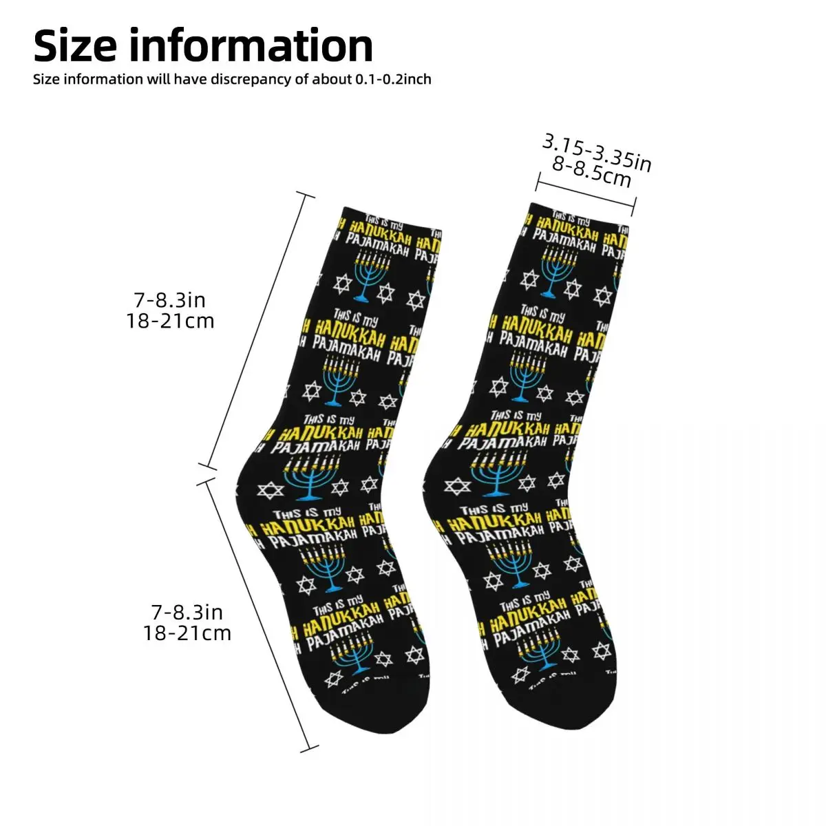 Retro This Is My Hanukkah Pajamakah Menorah Chanukah Men's Socks Hanukkah Menorah Pattern Unisex Printed Crazy Crew Sock Gift