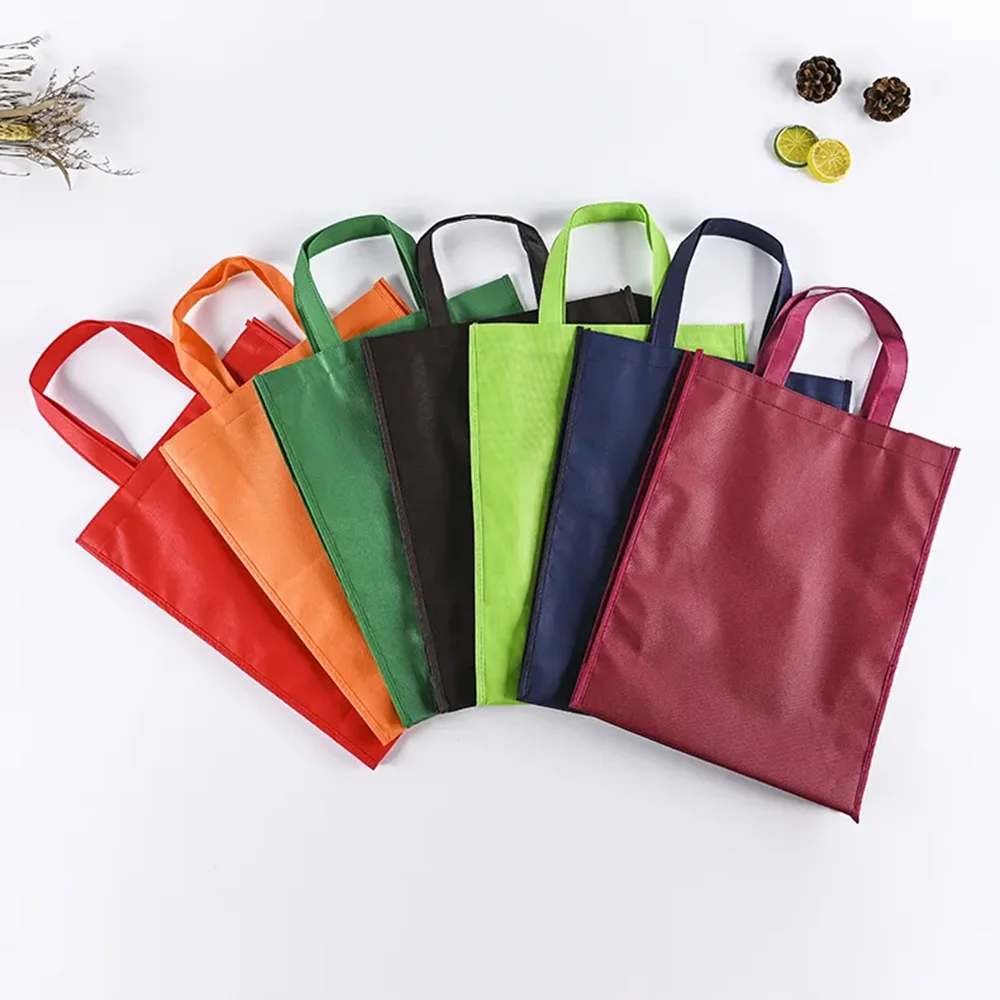 500pcs/Lot Wholesale Custom Printed Logo Reusable Fabric Nonwoven Grocery Shopping Tote Bags Gift Packaging