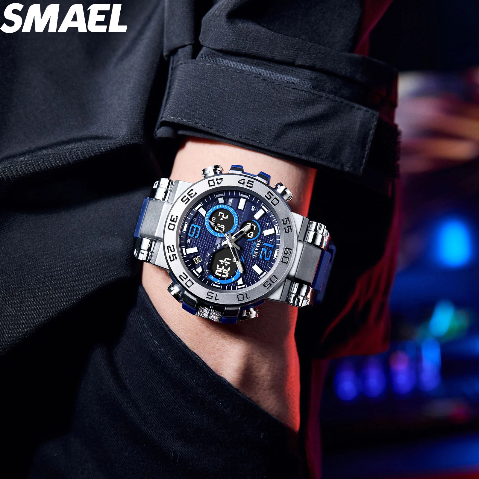 SMAEL 8106 Men\'s Analog Digital Dual Display Sport Watch - 50M Waterproof LED Backlight Alarm Chronograph Stopwatch