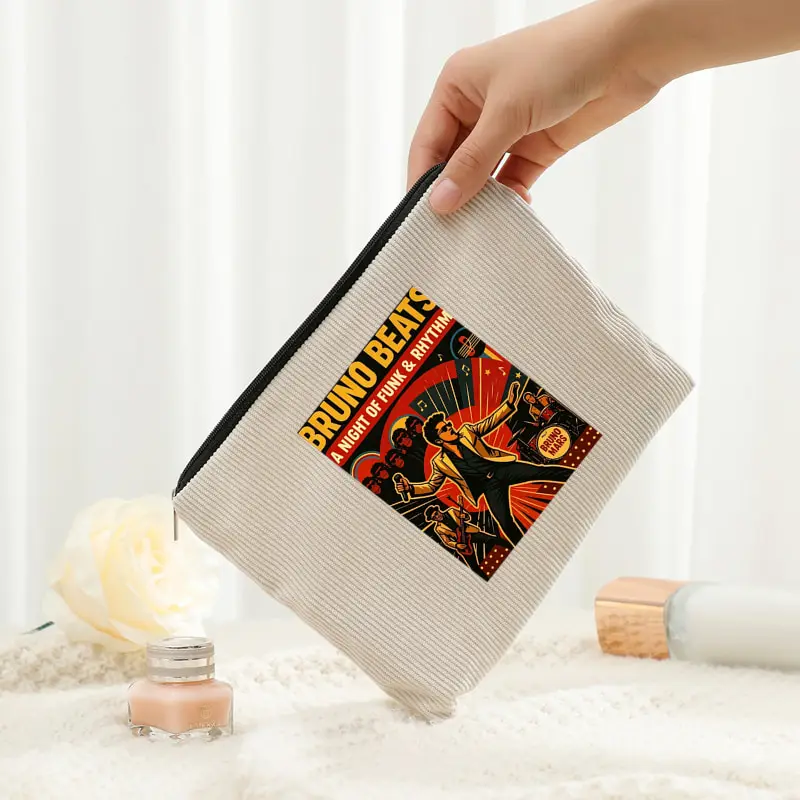 Fan Gift Bruno Mars World Tour 2026 Corduroy Makeup Bag Multifunctional Zipper Pouch Men Women Travel Cosmetics Storage Bag