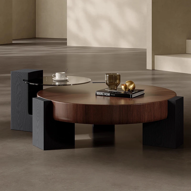 

Круглый журнальный столик из массива дерева в винтажном стиле - простой современный журнальный столик в стиле ретро для гостиной, высококачественная креативная мебель для дома FYCT