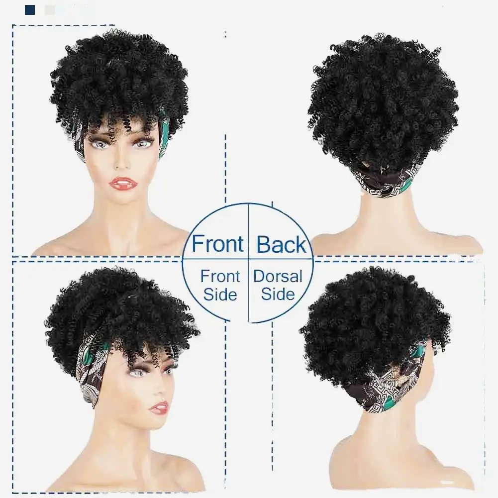 Pelucas rizadas de cabello sintético para mujeres negras, pelucas de diadema corta para mujeres, envoltura de turbante blanco, pelucas de Cosplay en Liquidación, venta