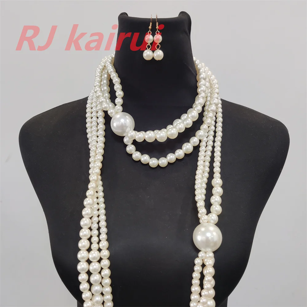 Fashion Style P09 Women Sexy Imitation White Pearls Necklace Beads Earrings Jewelry