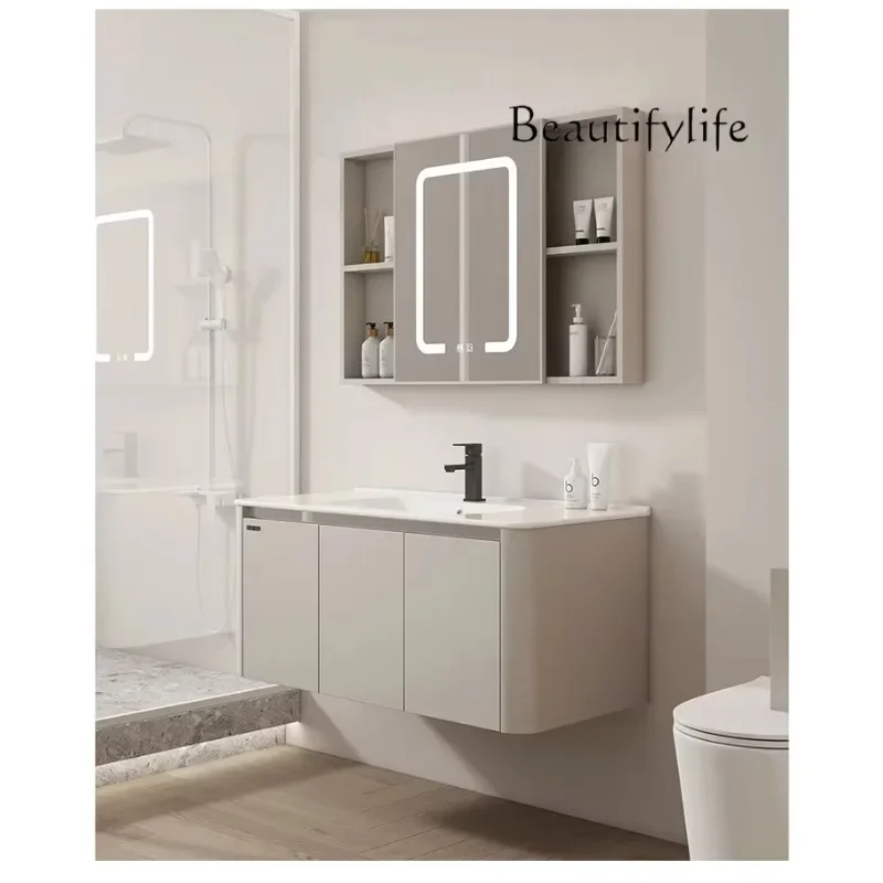 

N Nordic cream style bathroom cabinet Wash table Integrated ceramic basin Bathroom