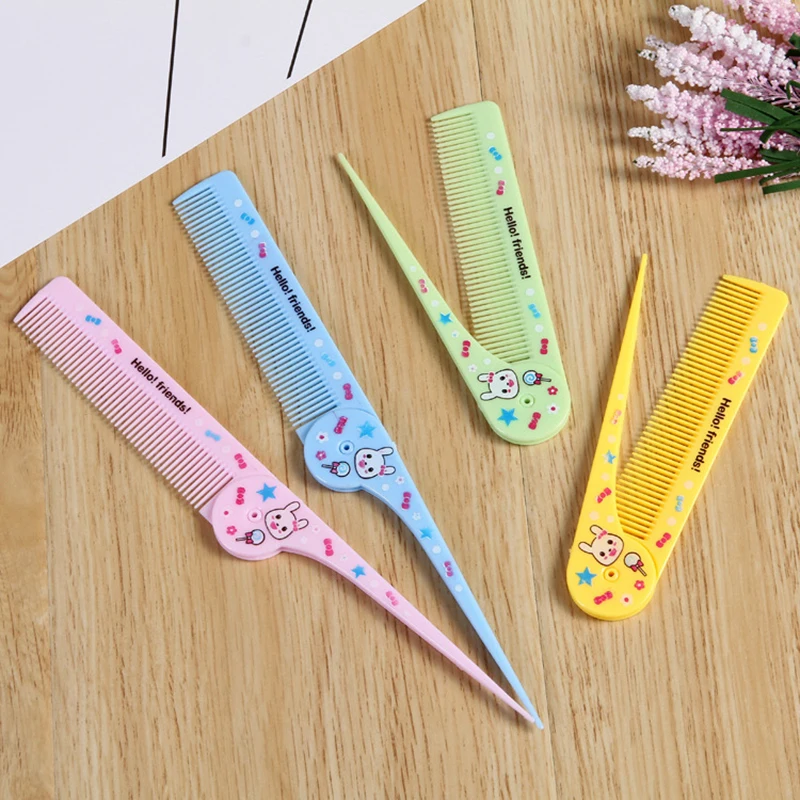 Cartoon Foldable Massage Hair Comb Anti Static Hairdressing Pointed Tail Comb Portable Travel Hair Comb Brush Styling Accessorie