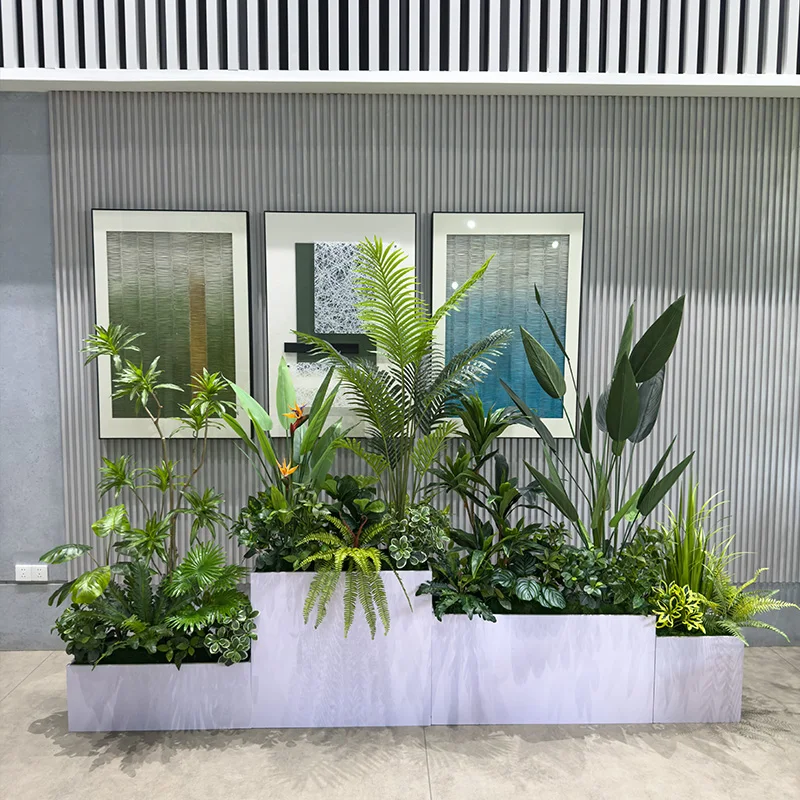 

Simulation bird of paradise lily bamboo green plant landscape outdoor wrought iron flower box combination