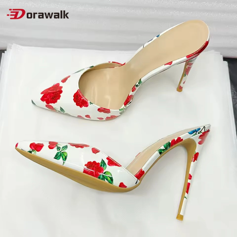 

Шикарные женские пикантные платья, сандалии с острым носком и цветочным принтом, удобные тапочки на высоком каблуке, женская обувь для вечеринок с открытой пяткой