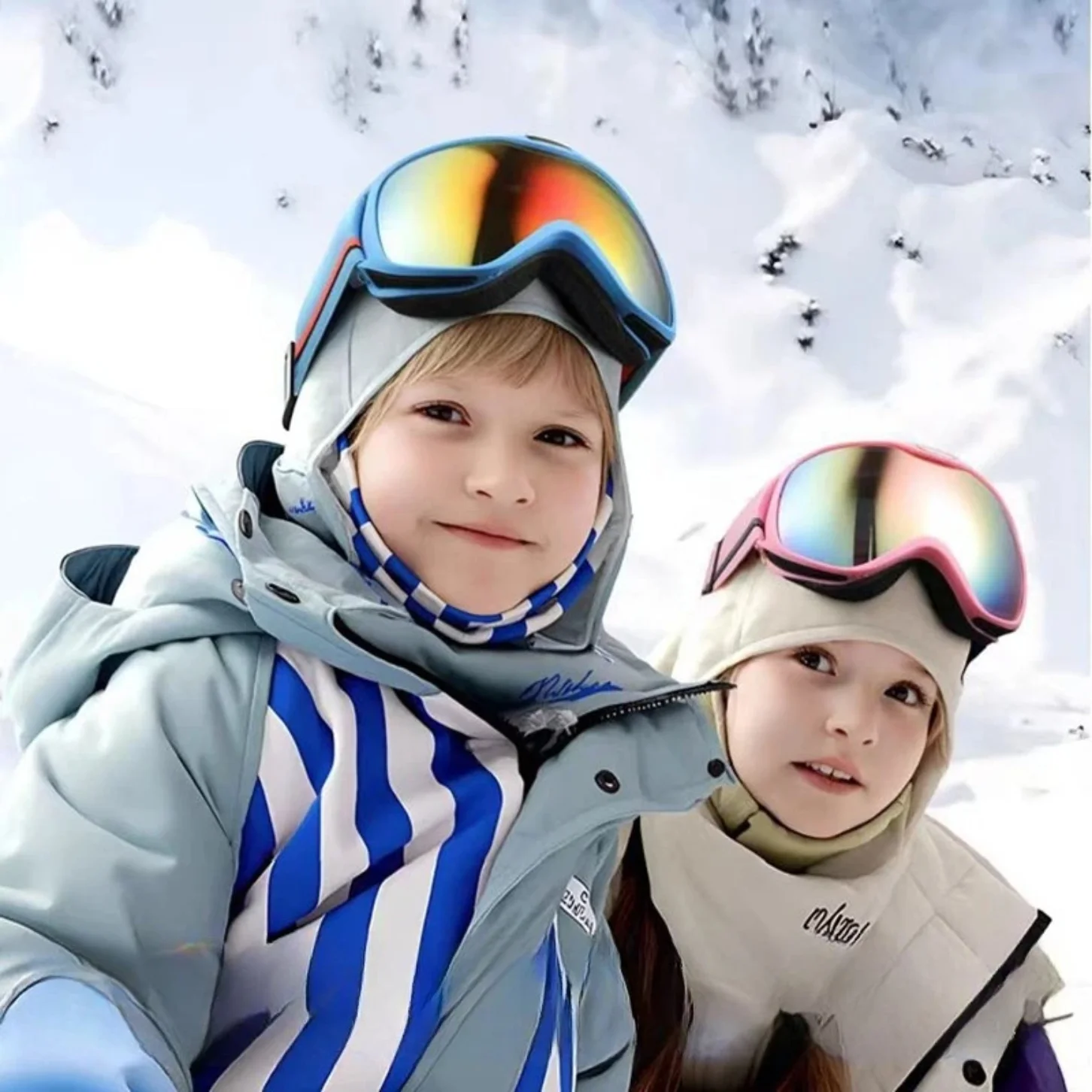 

Children's colorful coated double-layer anti-fog mountaineering ski goggles outdoor anti-sand snow children's ski goggles.
