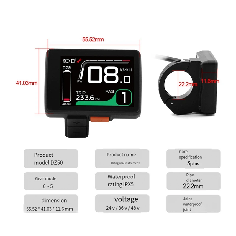 Electric Bike LCD Display DZ50 Display Color Display For Bafang BBS01 BBS02 BBSHD Mid Motor