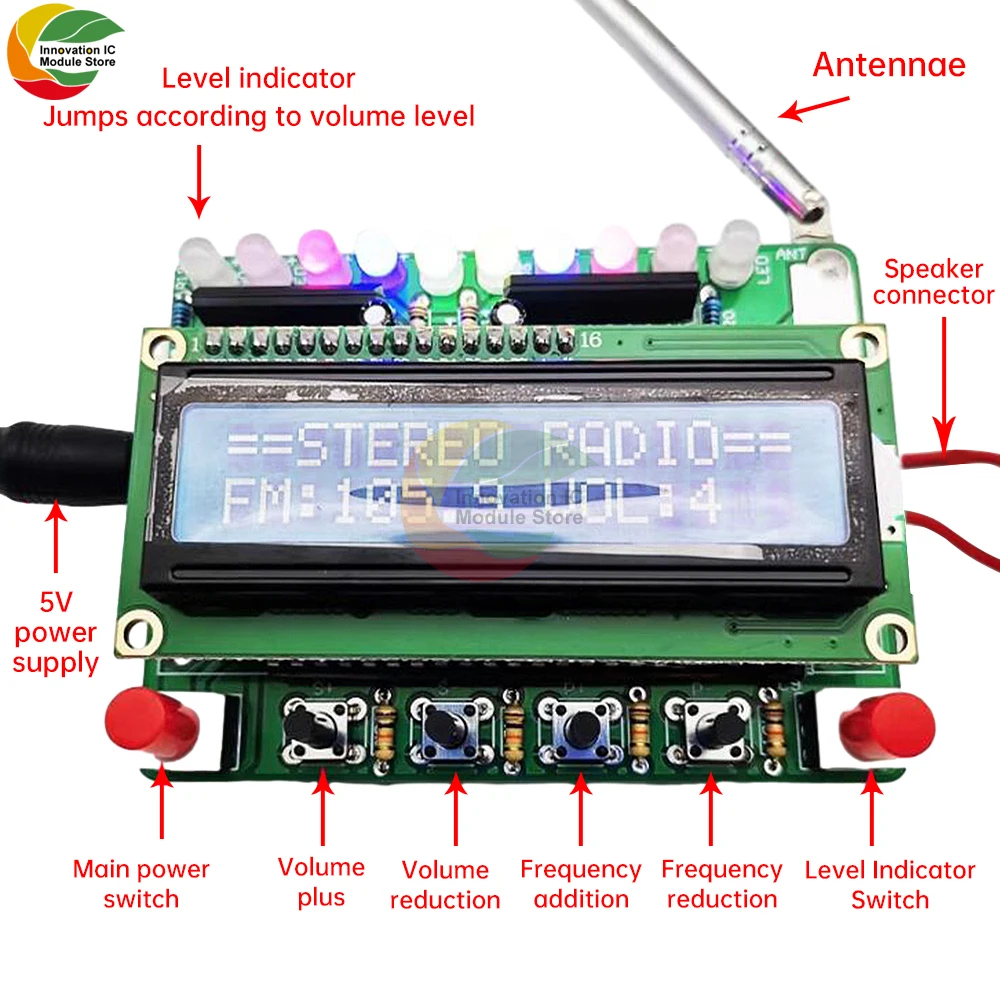 87-108MHZ FM Digital FM Radio Assembly Soldering Practice Kit RDA5807 LCD Display DIY Soldered Loose Parts