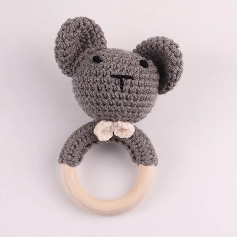 

J15U 3pcs/set Baby Rattle Wooden Crochet Bear Bells Music Teething Bracelet Pacifier Dummy Clips Gym for Play Baby Toy