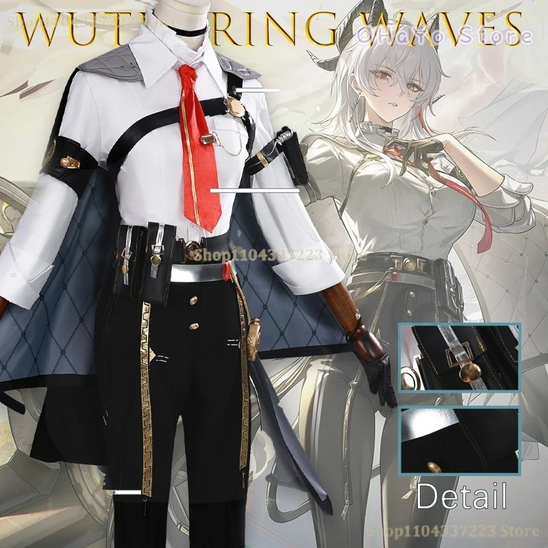 

Zani Cosplay Costume OL Uniform Sexy Cape Tie Suit Pants Headwear Horn Earring Horn Anime Game Wuthering Waves Customized