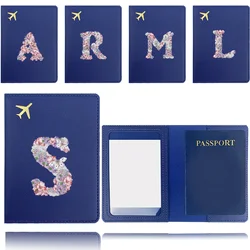 Pu Passport Case Airplane Travel Passport Cover Business Passport Clip Bank Card Organizer Cover Rose Flower Letter Pattern