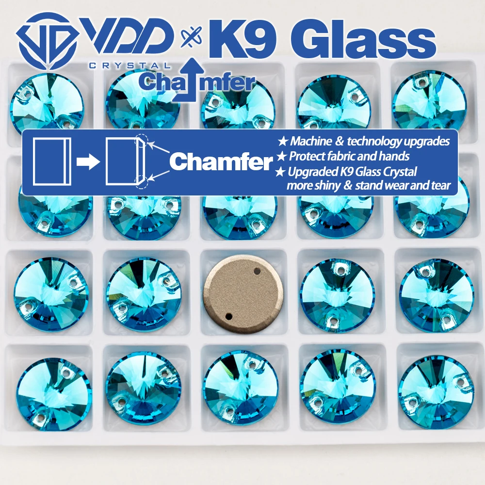 VDD Rivoli S116 Aqua Blue Top Quality K9 Glass Sew On Rhinestones Crystal Flat Back Sewing Stones For Garment Wedding Dress