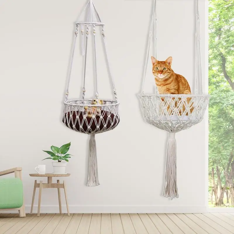 Hand Woven Cat Hammock Bed Breathable Wall Mounted Pet Cat Hammock Cat Swing Cute Macrame Pet Hammock Hang On Wall Ceiling