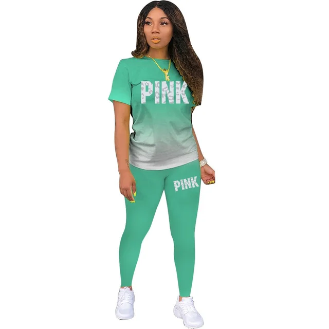 Sommer Frauen Gradienten Trainingsanzüge Brief Gedruckt T-shirt + Jogger Hosen Zwei Stück Sets Mode Lässig Weiblichen Outfits S-3XL