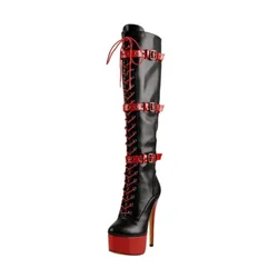 European and American round toe high-heeled belt buckle fashion side zipper boots for women sexy color blocked plus size shoes