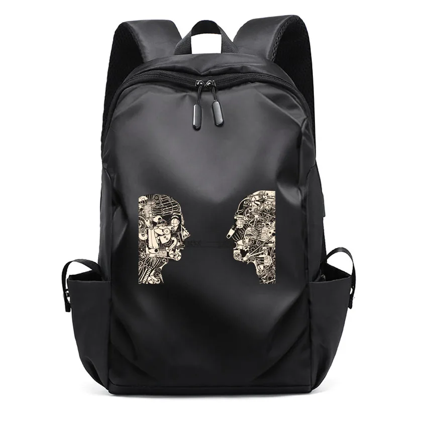 

Fashion Women Men Unisex Backpack Leisure Couple Large Capacity Backpack Funny Machinery Gear Wheel People Print Rucksack