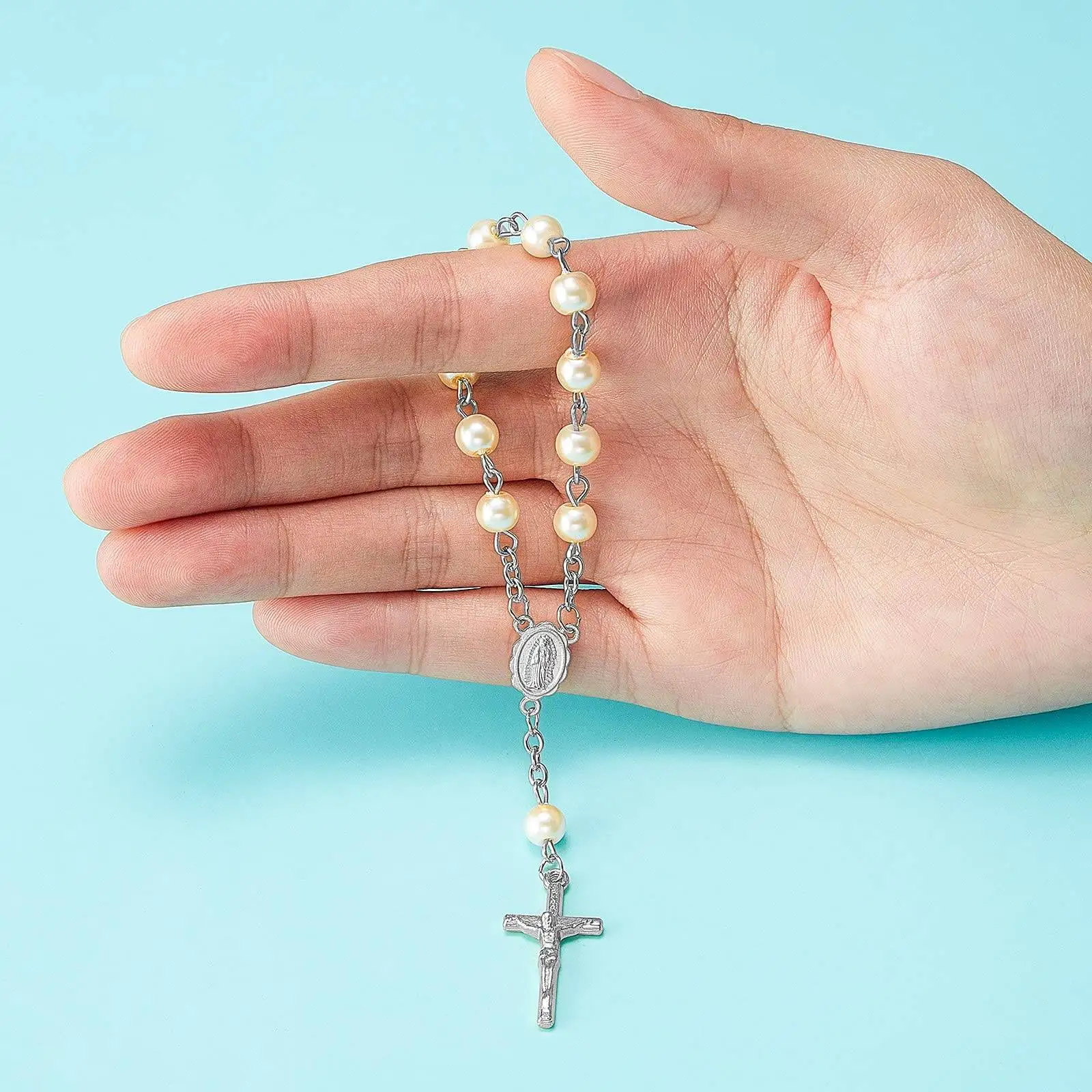 30Pcs Baptism Rosary Beads Finger Baptism Rosaries Faux Pearls for Baptism Favors Christening Favors Communion Favors