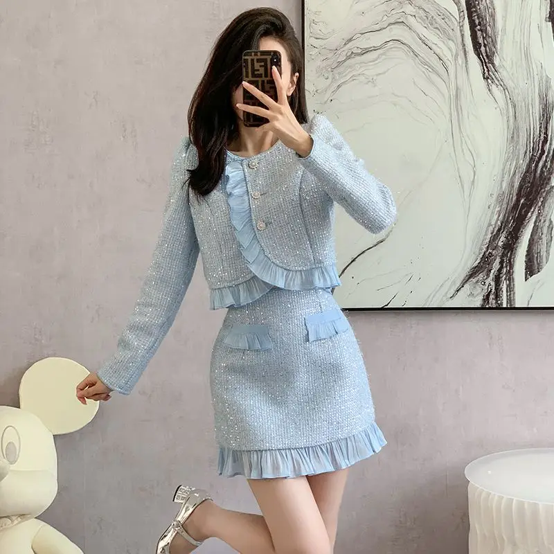 French Chic Influencer Outfit Spring 2024 New Fashion Elegant Petite Chic Style Two-Piece Dress Set for Women Female Hot Sale