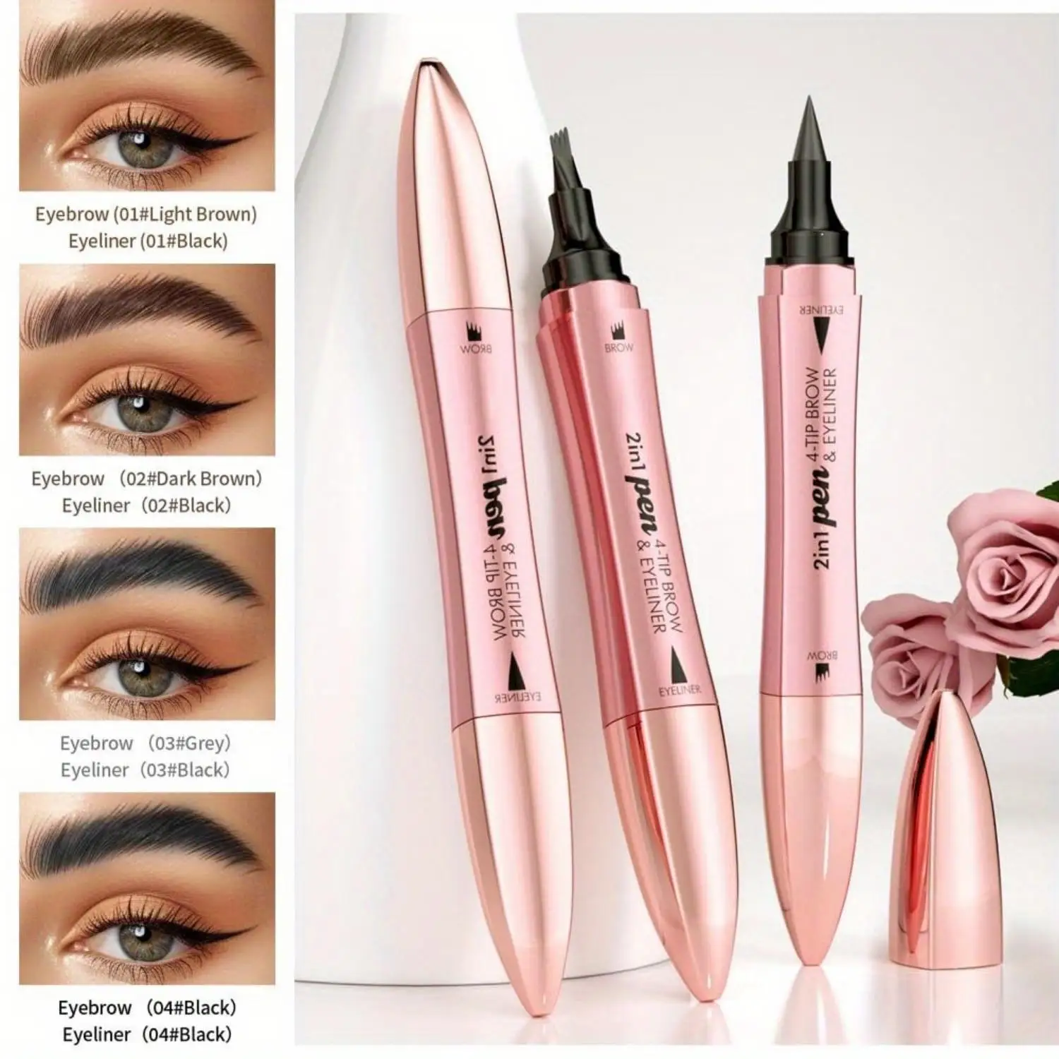 2 in 1 Magic Eyebrow Pencil, Upgraded Eyebrow Contouring Pen Waterproof 3D Microblading Eyebrow Pencil Contouring Pen