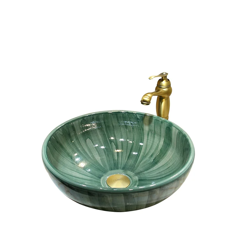 

Ceramic emerald washbasin household smooth washbasin American pastoral balcony countertop basin small art single basin