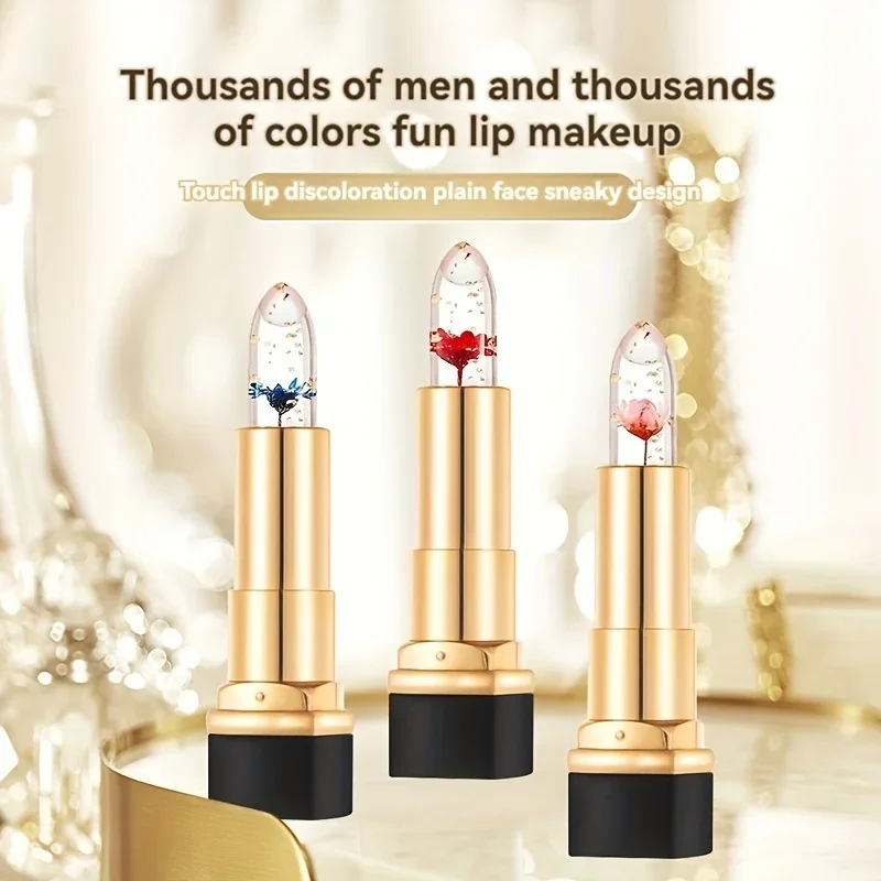 Bálsamo labial que cambia de Color con la temperatura, gelatina de cristal, brillo de flores, lápiz labial duradero, hidratante, maquillaje de labios transparente, cosmético