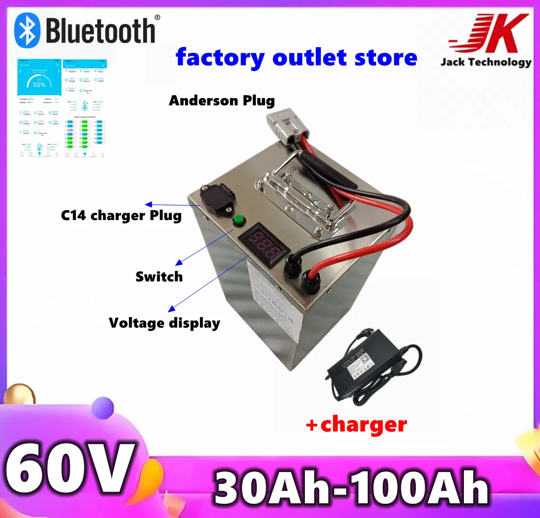 Energy Factory 60V 100Ah-30Ah LiFePO4 Lithium iron phosphate battery for scooter EVForklift Two Three Wheelers Vehicles